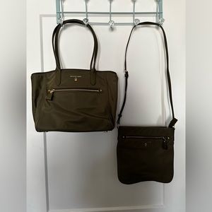 Nylon purse and crossbody purse set OD green color